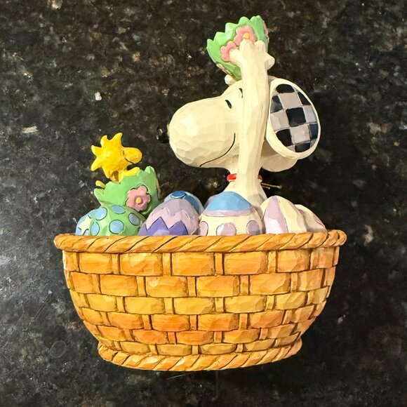 Jim Shore Snoopy Woodstock Peanuts An Easter Surprise Basket Ceramic Figurine - Picture 2 of 8